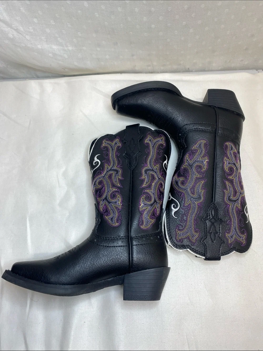 Justin Kids Stampede Boot Black Leather Cowgirl Western size 8 1/2D New/w/Damage